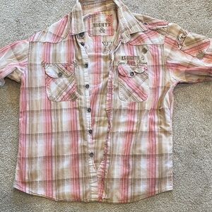 Mens Plaid Shirt - Pink and Tan